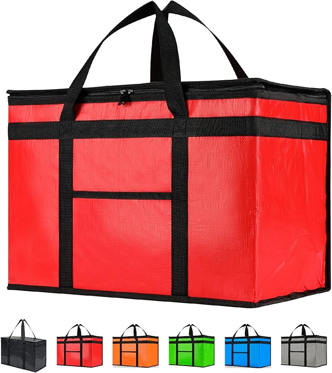 NZ home Durable XXL PRO Insulated Cooler Bag and Food Warmer for Delivery & Grocery Shopping with Zippered Top, Red Commercial Grade (1 Pack)