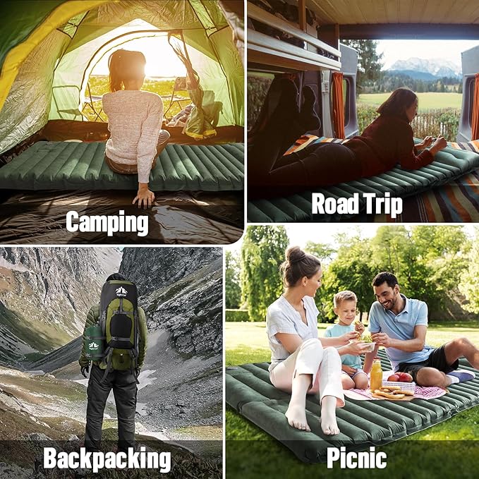 Night Cat Camping Sleeping Pad: Lightweight Backpacking Inflatable Sleeping Mat Built-in Pillow & Foot Pump