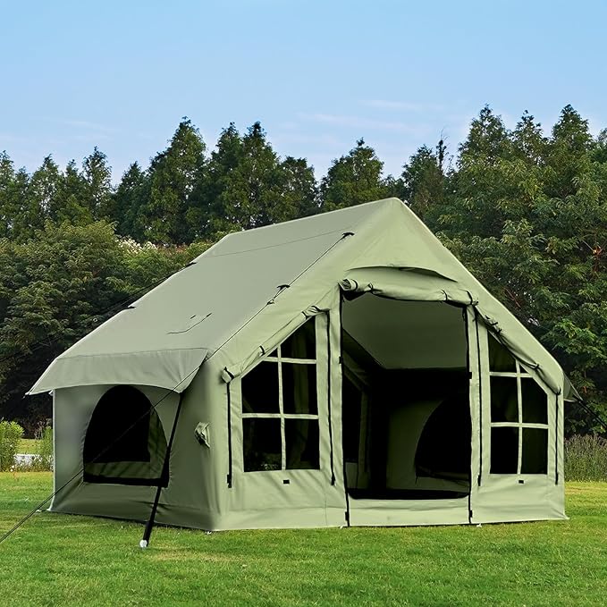 2025 Upgraded 100% Waterproof Inflatable Camping Tent, Large Blow-Up Air Tent, No Assembly Needed Luxury Glamping House, Oxford Fabric