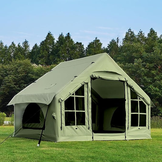 2025 Upgraded 100% Waterproof Inflatable Camping Tent, Large Blow-Up Air Tent, No Assembly Needed Luxury Glamping House, Oxford Fabric