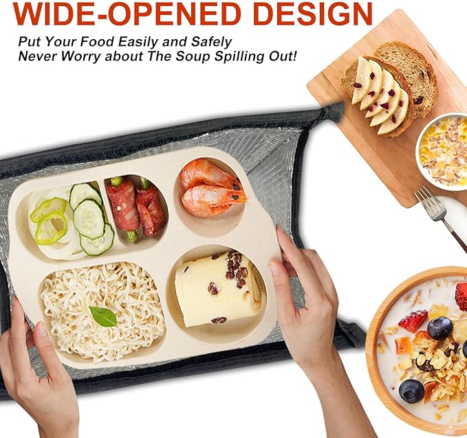 Mziart Minimalist Lunch Bag, Reusable Insulated Bag for Women Men Box Container Leakproof Simple Bento Tote Adults Cooler Work Office Picnic or Travel (Black) M23HK-LB-005-JJ