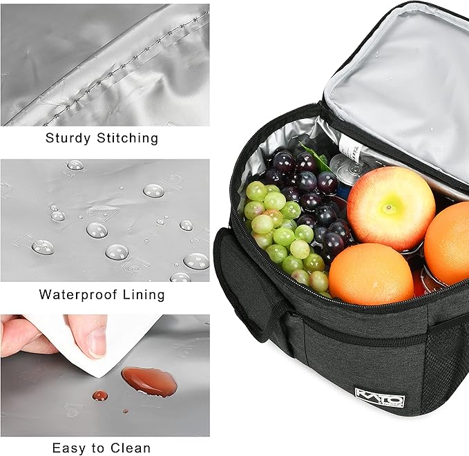 Tirrinia Insulated Lunch Box for Women Men, Leakproof Reusable Lunch Bag Containers for Adult,Working,Office,Lunch Soft Cooler Bag Tote for Picnic Hiking Beach,Black