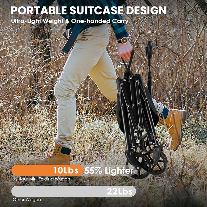 Collapsible Wagon Cart Foldable with 220lbs Weight Capacity, Lightweight Portable Folding Utility Grocery Shopping Cart with Wheels for Camping Sports Beach and Shopping