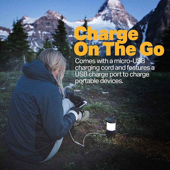 LUXPRO Rechargeable Dual-Power 940 Lumen LED Lantern with Diffused Lens for Up to 155 Hours of Use - Camping Lantern with Built-in Power Bank - Dimmable LED Light with IPX4 Water-Resistant Rating