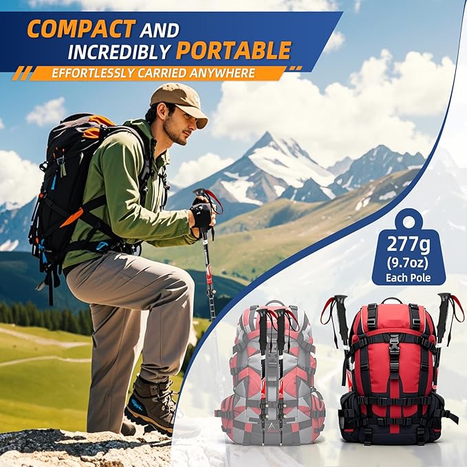 Lightweight Collapsible Trekking Poles for Hiking – 2 Pack Adjustable Hiking Poles, Aluminum Walking Sticks for Skiing, Nordic Walking, Retractable Walking Sticks for Seniors, Women, Men