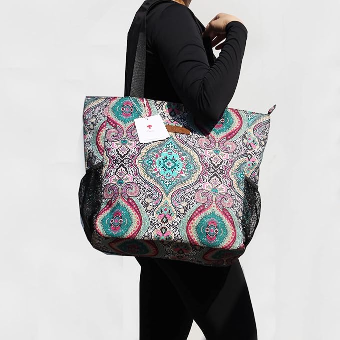 ESVAN Original Floral Water Resistant Large Tote Bag Shoulder Bag for Gym Beach Travel Daily Bags Upgraded