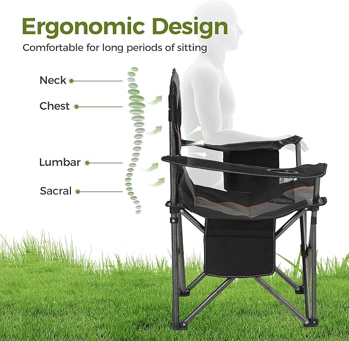 ALPHA CAMP Oversized Camping Folding Chair Heavy Duty Lawn Chair with Cooler Bag