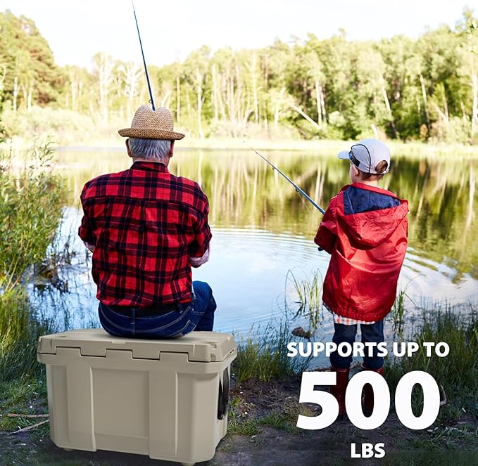 60 Quart Hard Cooler, Insulated Ice Chest Box Holds Ice for up to 6 Days, Portable Cooler with Nylon Rope Handles, Cup Holders, Double Latches for Camping Drink, Beach, Picnic, Fishing, Boat, Barbecue