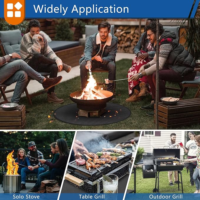 Round Under Grill Mat for Outdoor Grill, 60 Inch Anti-Slip BBQ Floor Mats, Easy to Clean Reusable Fireproof Grill Pad, Oil-Proof Waterproof Protector for Deck Fireplace Pit Mat Black