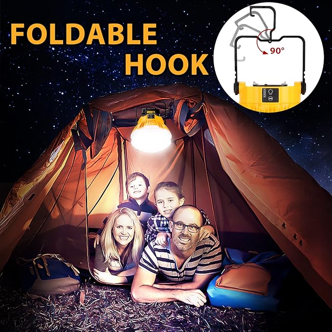 Camping Light for Dewalt 20v Battery, Flashlight 20v, Portable Light 2400LM with 4 Modes, Hanging Hook for Tent, Garage, Jobsite, Power Outages, Hurricane, Emergency