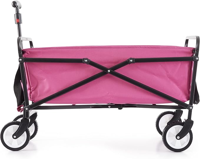 Seina Heavy Duty Steel Compact Collapsible Folding Outdoor Portable Utility Cart Wagon with All Terrain Rubber Wheels and 150 Pound Capacity, Red
