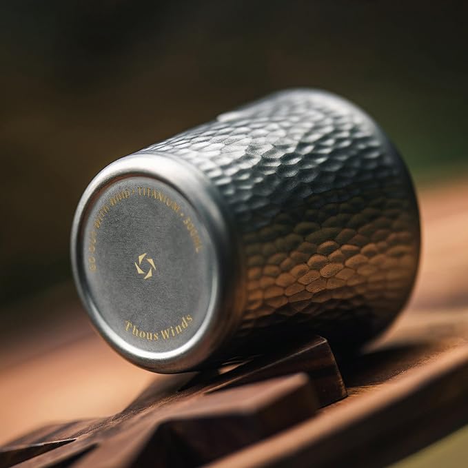 Double Wall Titanium Mug, Thickened 300ml Camping Cup, Anti-scald Camping Coffee Water Mug for Outdoor Hiking Backpacking,10 oz, Bark Grain