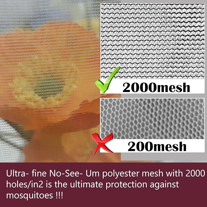 No-See-Um Mesh Square Conical Mosquito Net for Queen Even King Bed, 2 Entries Camping Screen House Grey Color Indoor & Outdoor Use