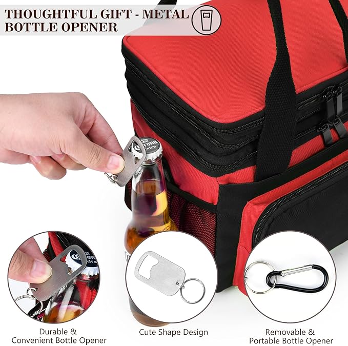 LOKASS Lunch Box for Women/Men-16L-Insulated Lunch Bag, Expandable Double-layer Leakproof Cooler Bag with Upgrade Adjustable Shoulder Strap Ideal for Work/Travel/Picnics（Red&Black）