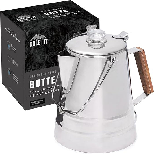 COLETTI Butte Coffee Percolator Camping — Percolator Coffee Pot, NO Aluminum or Plastic [14 Cup]