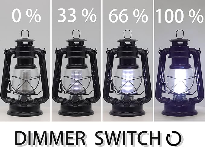 YAKii LED Vintage Metal Hanging Hurricane Lantern - 12 LED Dimmer Switch, Cold White Battery Operated Lantern for Power Outage, Indoor Camping, Outdoor Decoration (Black)