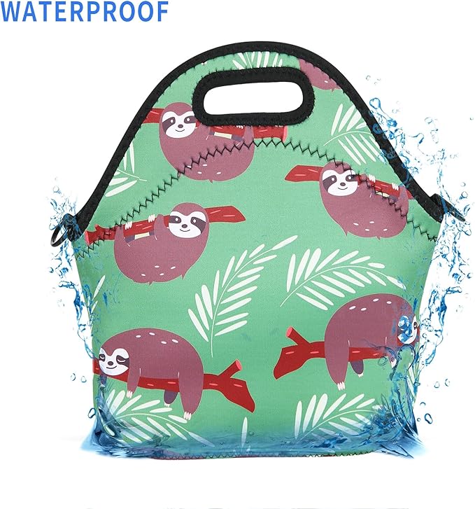 Violet Mist Neoprene Sloth Lunch Bag Insulated Waterproof Lunch Bag Tote Reusable Lunch Box Containers Organizer Food Carrying Lunch Handbag forWomen Men Adult Work Gifts Picnic, S