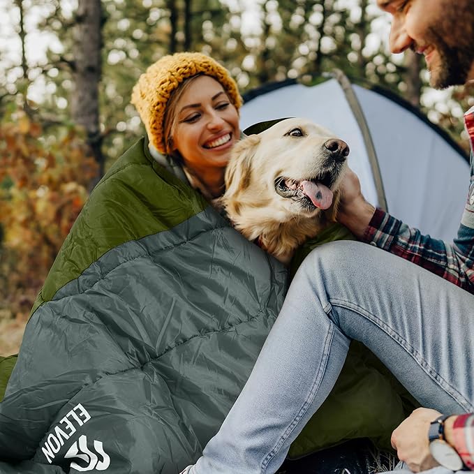 Double Sleeping Bag with 2 Pillows for Adults, Queen Size XL Sleeping Bag Waterproof, Compact with Compression Sack, 2 Person Sleeping Bags for 3-4 Seasons Camping, Backpacking, Hiking, Travel