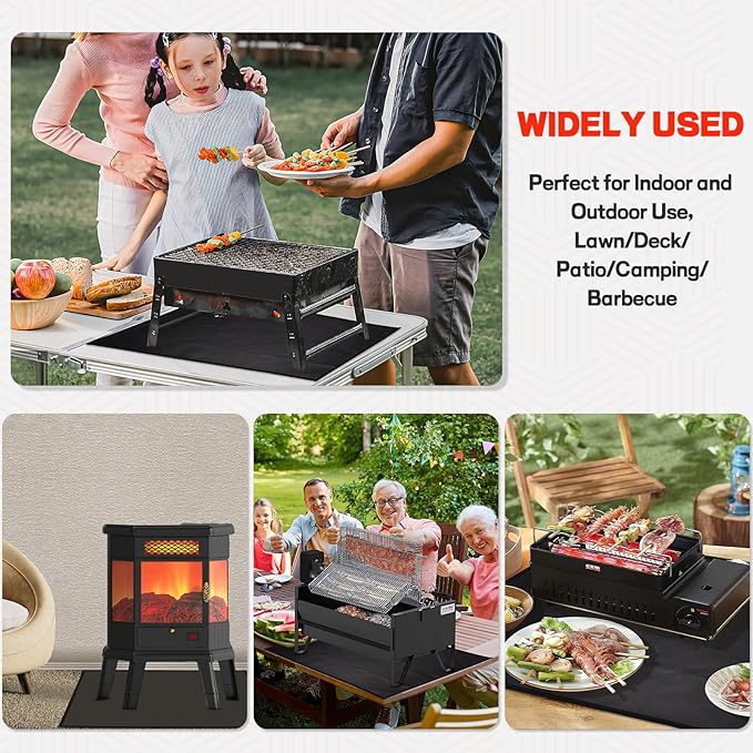 24 x 31in Fireproof-Grill Mats for Outdoor Tabletop Grill to Protect Your Grill Table-Fireproof-BBQ Barbecue Mat Heat Resistant Grill Table Mat-Waterproof & Oilproof BBQ Mat-Black (0.6mm)