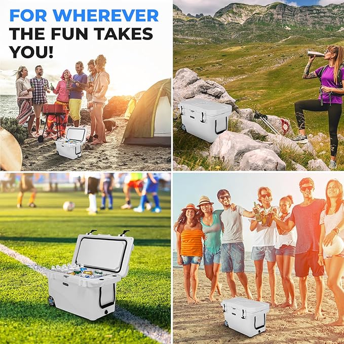 SereneLife Ultra-Tough 45 Quart Rotomolded Cooler Box with Wheels, Holds Upto 56 Cans, Keeps Ice Up to 5 Days, Heavy-Duty Insulated Portable Ice Chest Box, Ideal for Camping, Beach, and Outdoors
