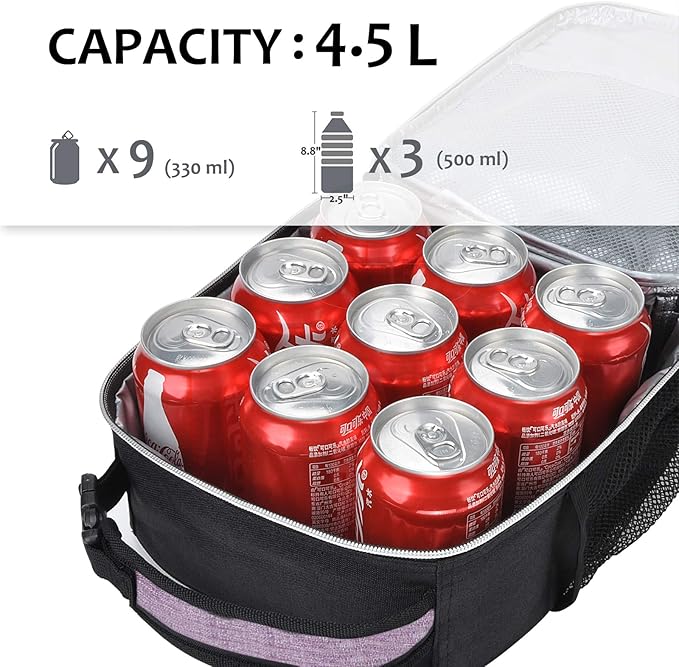 Tirrinia Small Insulated Lunch Bag for Men Women, Splash Proof Mini Portable Reusable Thermal Lunch Box Cooler Tote for Adults & Kids, Black & Purple