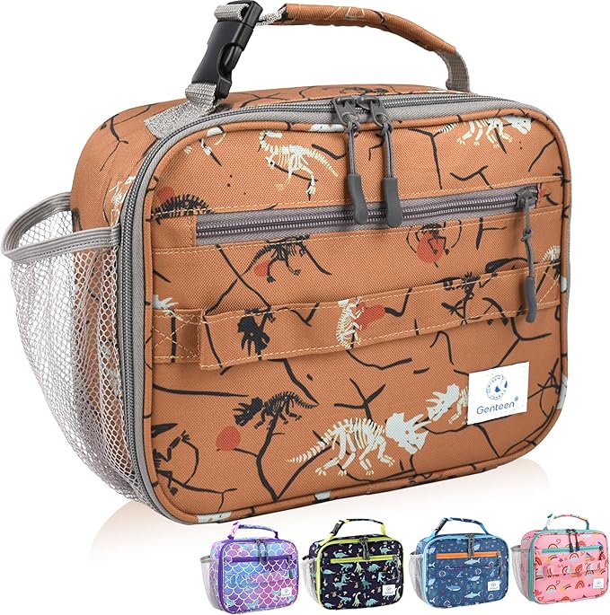 Genteen Lunch Box Kids, Prints Insulated Lunch Bag Kids Boys Girls,Soft Bag Mini Cooler Back to School Thermal Meal Tote Kit Lunch Box for School,Work,Outdoor (Dino)