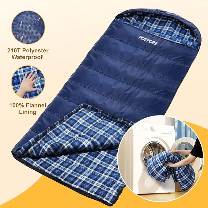 Flannel Sleeping Bag 0 Degree Cold Weather for Adults XXL Sleeping Bag 4 Season Big and Tall with Compression Sack
