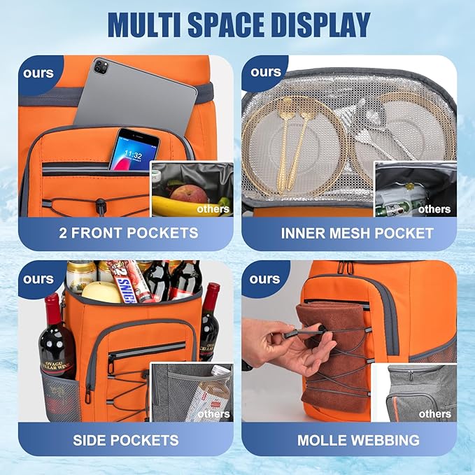 Backpack Cooler Insulated Leak Proof for Men Wowen 36 Cans Soft Cooler Backpack Insulated Waterproof Large Capacity Coolers Bag Portable for Lunch Camping Travel Picnic Hiking