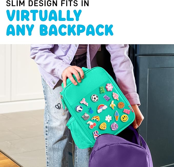 Fit & Fresh Lunch Box For Kids, Boys & Girls, School, Camp, Insulated Bag With Shoe Charm Slots For Personalization, Teal