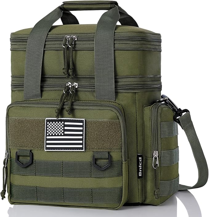 Tactical Lunch Box for Men, Expandable Large Insulated Lunch Bag for Adult, Heavy Duty Double Deck Lunch Cooler Bag with Shoulder Strap Leakproof Waterproof Lunch Tote for Travel Work Office - Green