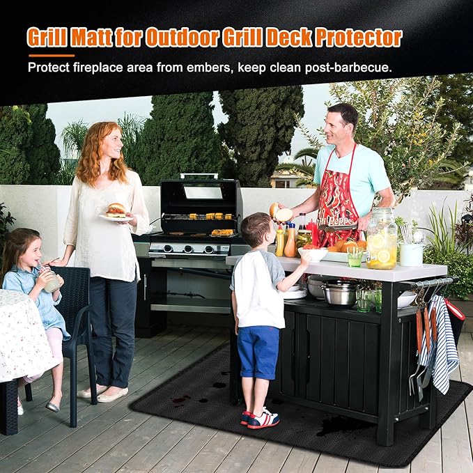 Cook's Aid Large Under Grill Mat for Outdoor Grill,0.35" Thick Double-Sided Fireproof Grill Pad,Indoor Fireplace/Fire Pit Mat,Oil-Proof Waterproof BBQ Protector for Decks and Patios (24"x31")