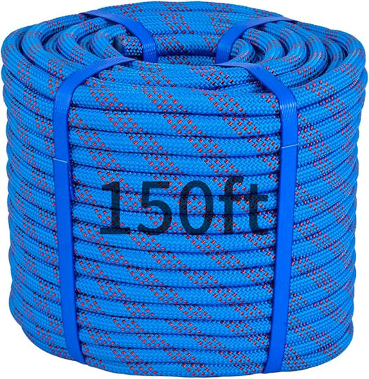 150Ft 1/2 Inch Heavy Duty Climbing Rope - for Tree Swing, Pulling, Outdoor & Gym Use (Blue)