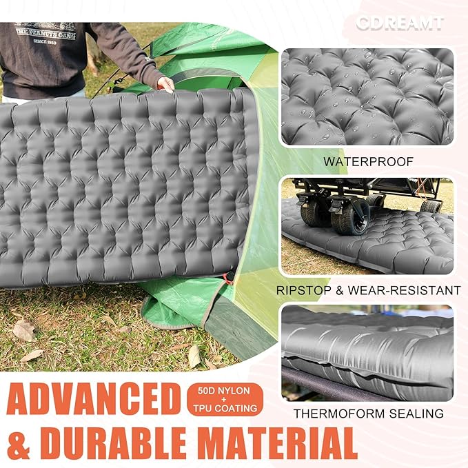 Sleeping Pad, Ultralight Thicken Inflatable Sleeping Pad for Camping, Camping Pad with Carry Bag, Built-in Pillow and Pump (Grey)