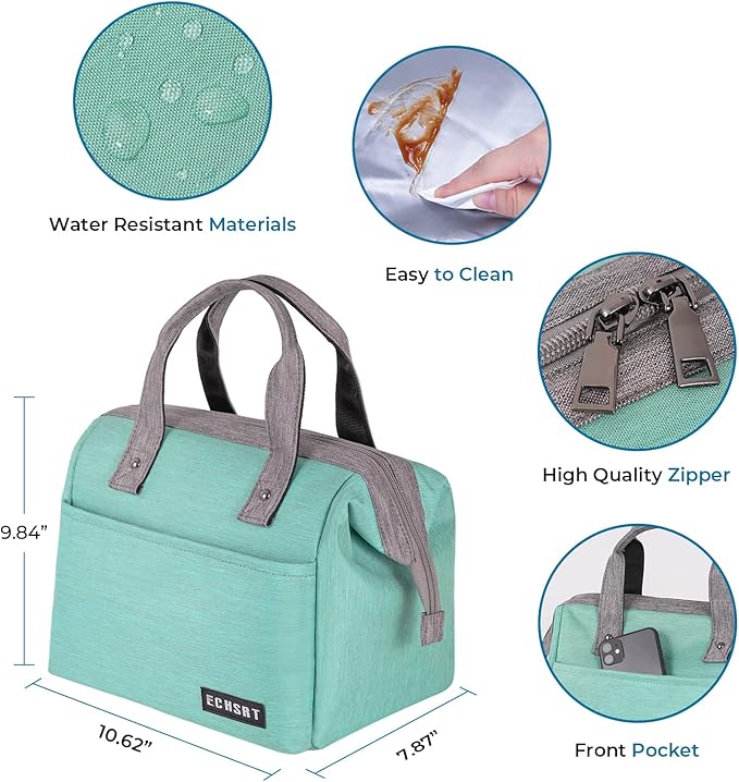 ECHSRT Large Insulated Lunch Bag for Women Men Leakproof Cooler Lunch Tote Bags for Work Travel Adult Thermal Lunchbox for Office -10L Mint Green