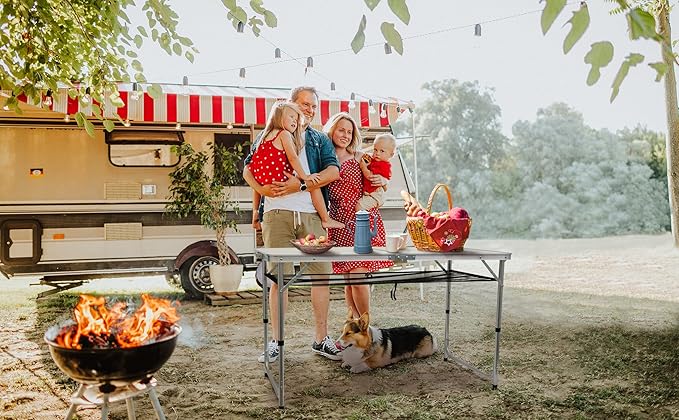 Nice C Card Small Table, Adjustable Height Folding Table, Picnic, Camping, Outdoor, Portable Lightweight Aluminum, with Carry Handle for Beach, Indoor, Office (Large)