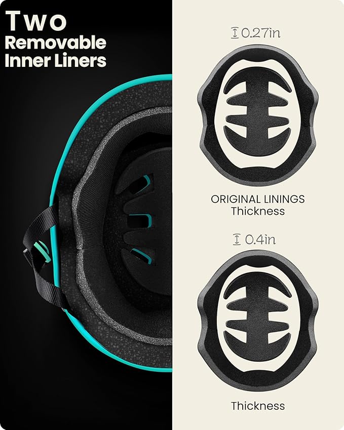 OutdoorMaster Skateboard Cycling Helmet-Beetles Snug,Bike Helmet for Adults, Youth & Kids-Two Removable Liners Ventilation Multi-Sport Commuter Scooter Roller Skate Inline Skating Longboard