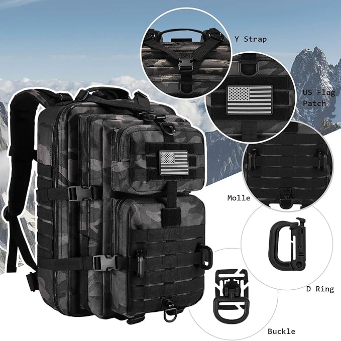 MOLLE Assault Pack, Tactical Backpack Military Army Camping Rucksack, 3-Day Pack