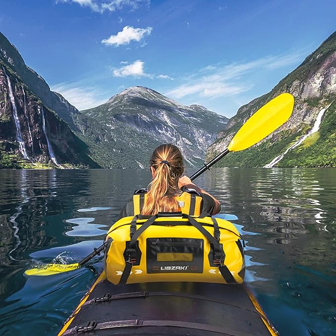 LIBZAKI Stormproof Rolltop Duffel Bag - Extra Large Waterproof Dry Bag for Kayaking, SUP & Outdoor Gear Storage, Reinforced PVC Base 70L Black/Gray