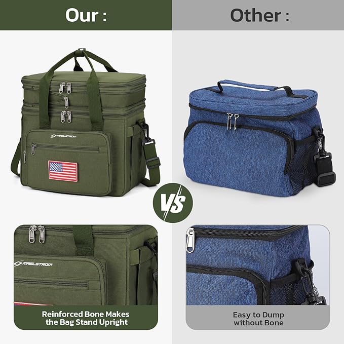 Maelstrom Tactical Lunch Box for Men, 23L Insulated Lunch Bag, Expandable Double Deck Cooler Bag, Lightweight Leakproof Tote Bag With Side Tissue Pocket, Suit For Men and Women, Army Green