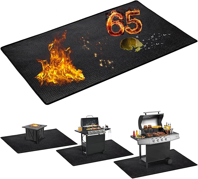 65 x 48 inch Under Grill Mats for Outdoor Grill - Fireproof Grill Mats for Outdoor Grill Deck and Grass Protector - Water Resistant & Oil Proof- Easy to Clean Fire Pit Mat, Fireplace Mat