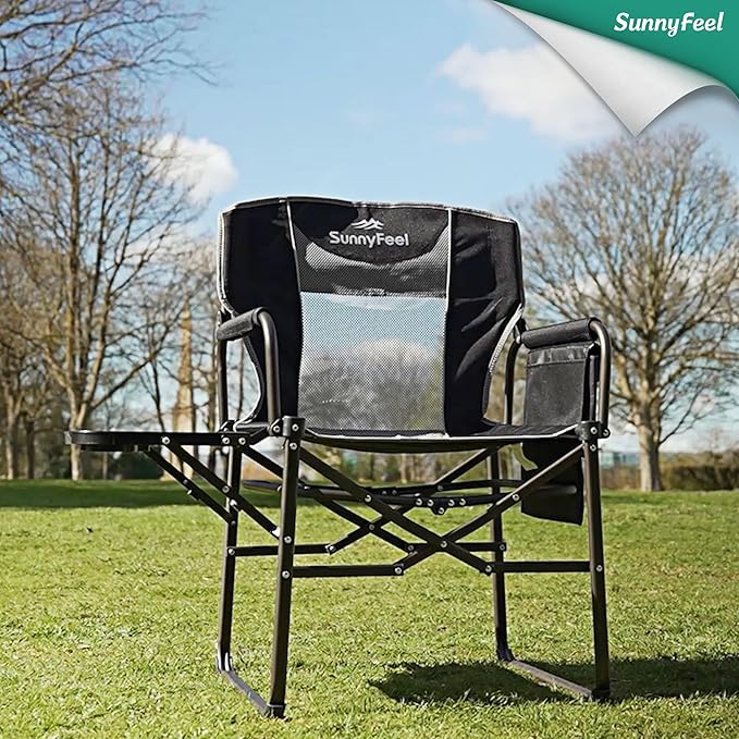 SUNNYFEEL Camping Directors Chair, Heavy Duty,Oversized Portable Folding Chair with Side Table, Pocket for Beach, Fishing,Trip,Picnic,Lawn,Concert Outdoor Foldable Camp Chairs