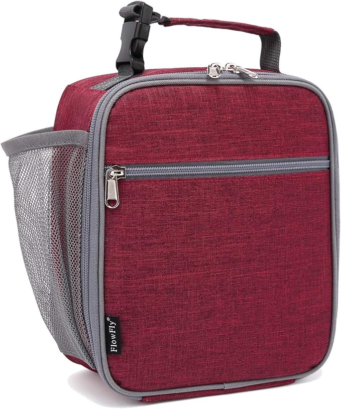 FlowFly Kids Lunch box Insulated Soft Bag Mini Cooler Back to School Thermal Meal Tote Kit for Girls, Boys, Red