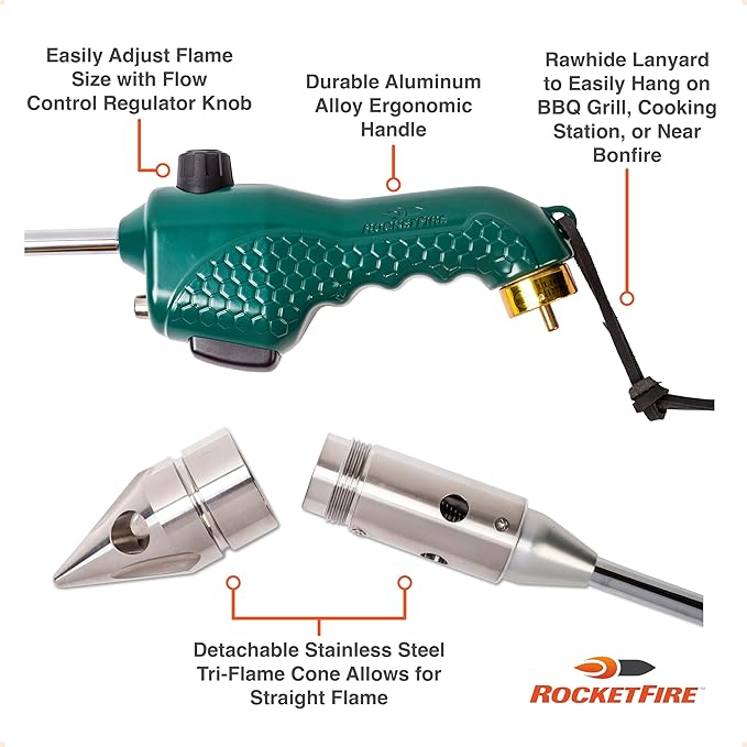 Green Fire Starter Torch | Atlas | Charcoal Starter | Tri-Flame Tip | Propane & MAP/PRO Compatible | Case Included