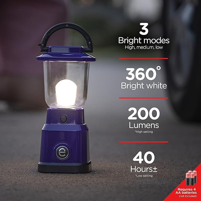 Enbrighten LED Mini Camping Lantern, Battery Powered, 200 Lumens, 40 Hour Runtime, 3 Modes, Night Light for Kids, Ideal for Hiking, Outdoors, Emergency, Snow, Hurricane and Storm