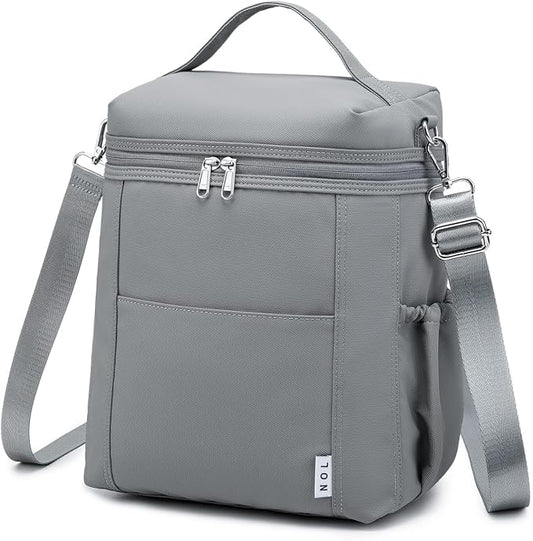 NOL Natural Organic Lifestyle Insulated Lunch Bags for Women Cooler Bag Lightweight Nylon Waterproof Lunch Box For Work (Gray, Large)