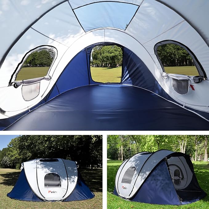 Camping Pop Up Tent, 2-4 Person Automatic Easy Setup Tents, 2 Doors-Instant Popup Family Tents for Camping, Hiking, Traveling