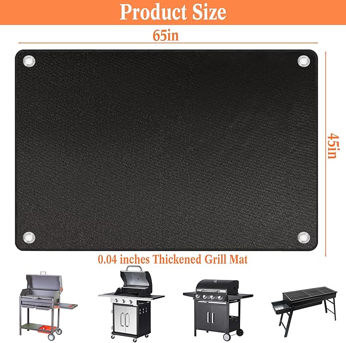 Thickened Grill Mat for Outdoor Grill, Double Sided Fireproof BBQ Mats, Outdoor Grill Deck Protector, Fire Pit Pad for Grilling to Protect The Deck, Patio, Pavers - 1mm (65 x 45 x 0.04 Inch)