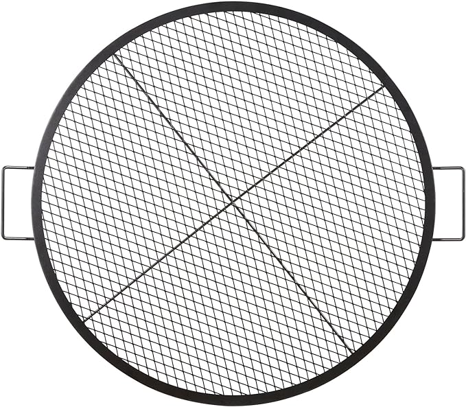 VEVOR X-Marks Fire Pit Grill Grate, Round Cooking Grate, Heavy Duty Steel Campfire BBQ Grill Grid with Handle and Support X Wire, Portable Camping Cookware for Outside Party & Gathering, 36 Inch Black