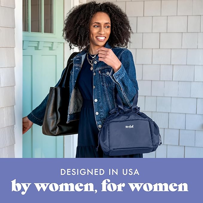 Fit & Fresh Lunch Bag For Women, Insulated Womens Lunch Bag For Work, Stain-Resistant Large Lunch Box For Women With Containers, Cinch Closure Cromwell Bag, Navy