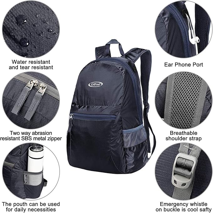 G4Free 20L Lightweight Packable Backpack Travel Hiking Daypack Foldable Backpack for Men Women